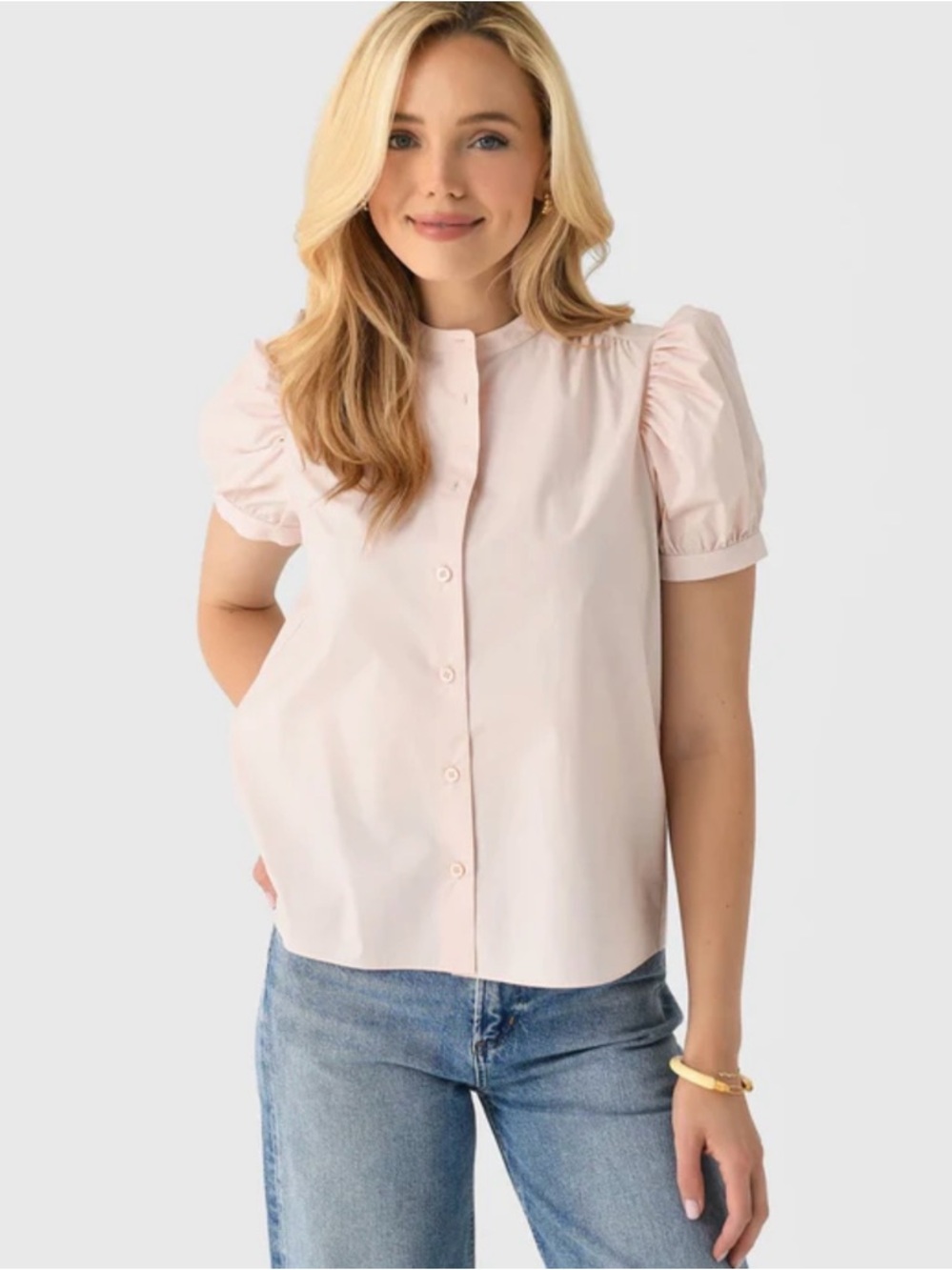 Frame The Gathered Puff Sleeve Button-Front Shirt Light Pink size S